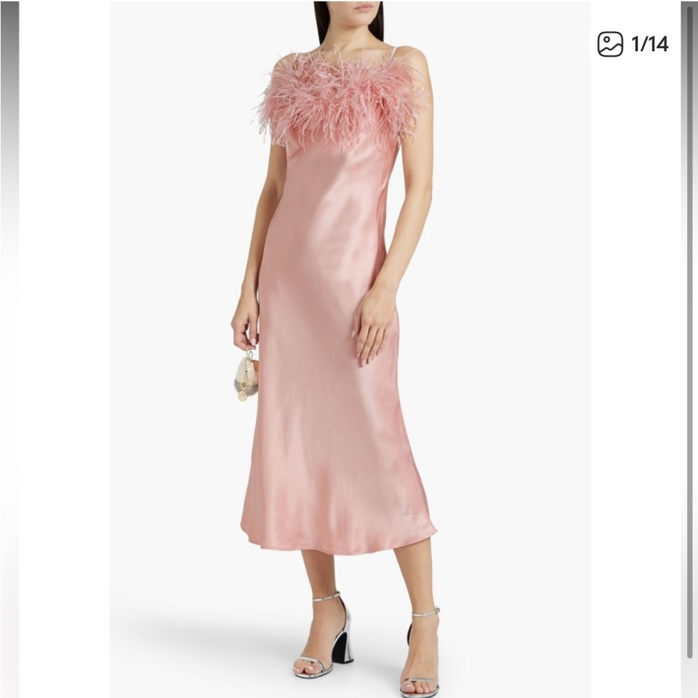 Sleeper Boheme Feather-Trimmed Slip Dress